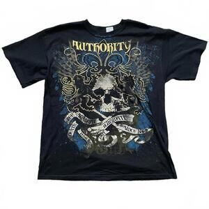 Y2K Affliction Like Authority Black & Multicolored Skull & Lion Men's XL T-Shirt
